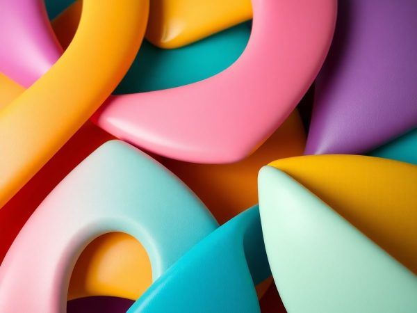 Culori vibrante, forme geometrice, sigle creative, design elegant.