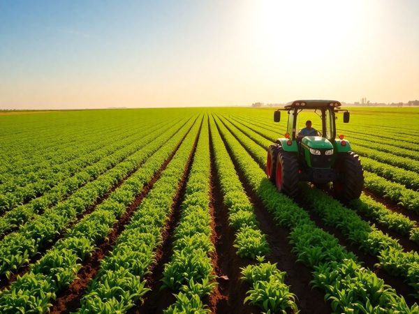Câmpuri agricole verzi și tractor modern